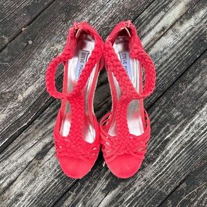 Steve Madden Red Braided T-Strap Heels